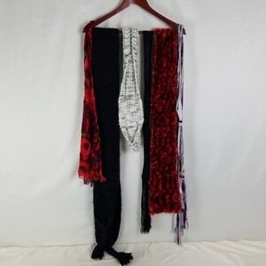 Lot of 6 Scarves Isaac Mizrahi Fossil Red Black Gray Purple Textured Knit Bundle